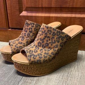 Nine West Leopard Wedge Platform Heels Sandals Mules